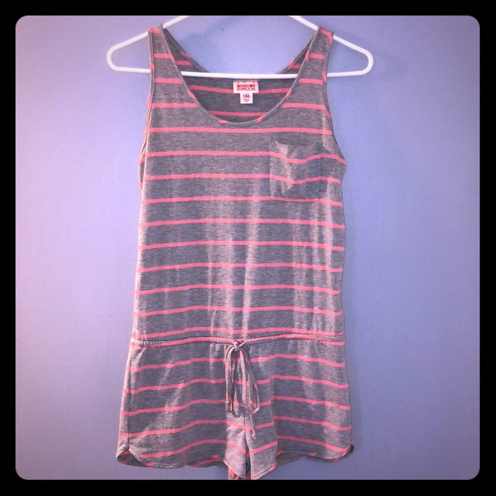 Pink and Gray Striped Romper